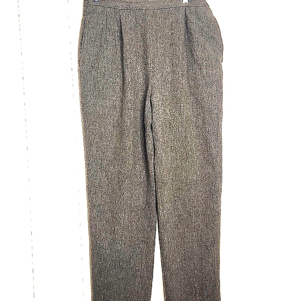 Vintage wool Heather gray high waisted pleated Office Wool trousers liner 8